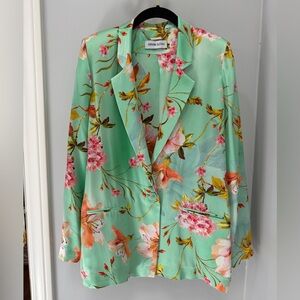 Adriana Iglesias Boyfriend Jacket Silk Mint Floral Blazer